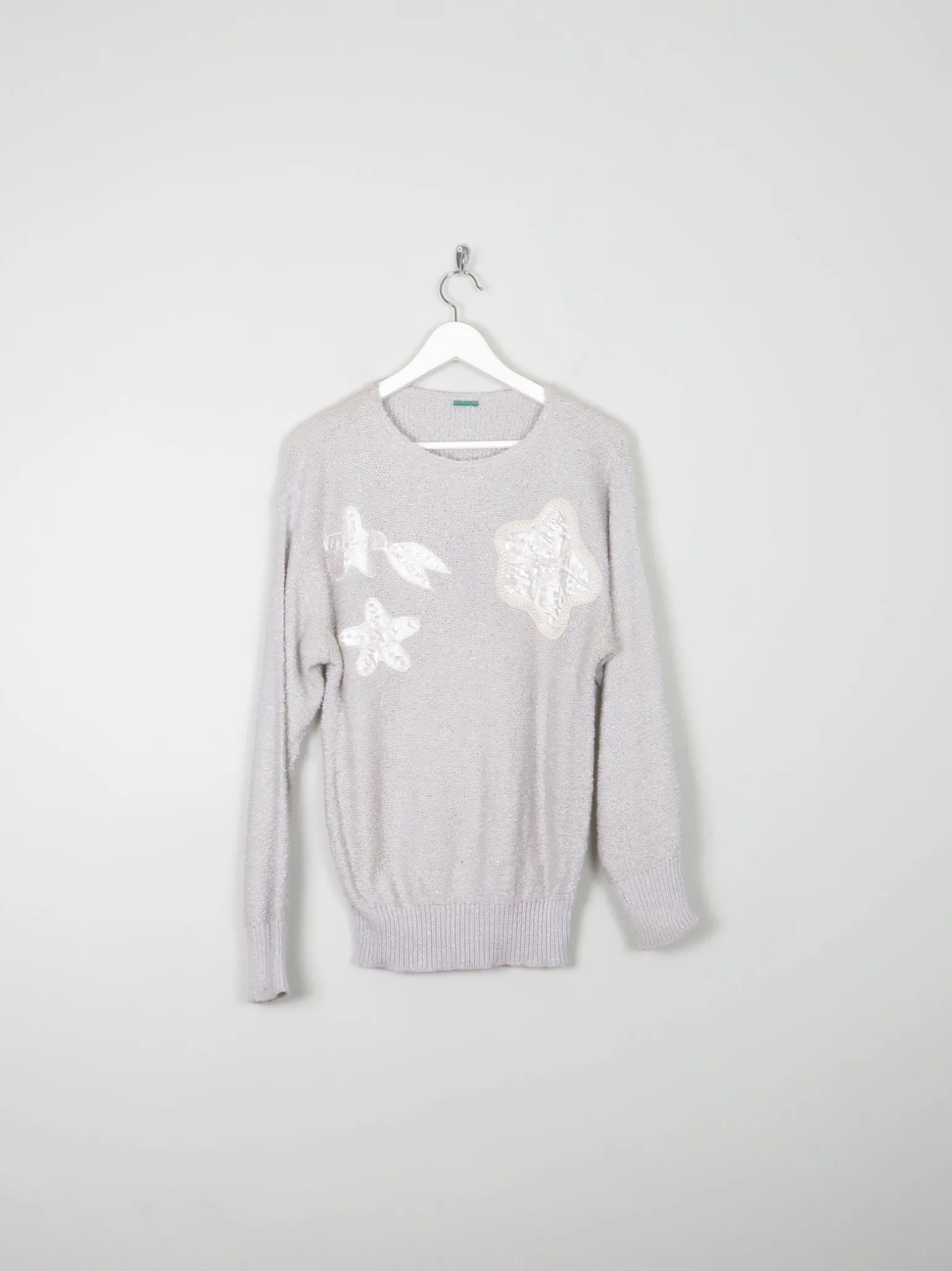 Vintage Grey & Silver Lurex Jumper With Appliqué S/M