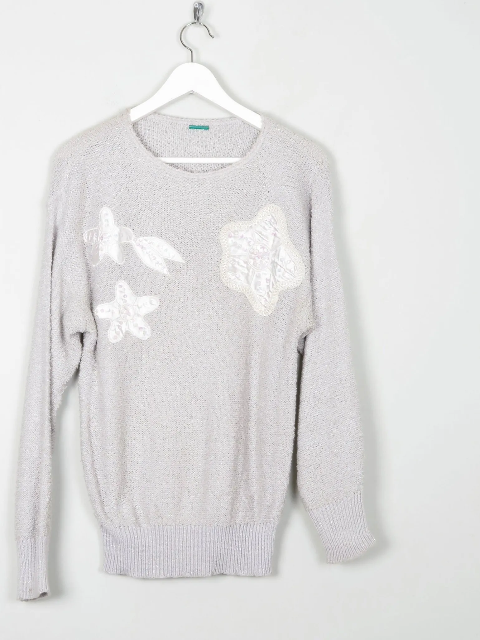 Vintage Grey & Silver Lurex Jumper With Appliqué S/M