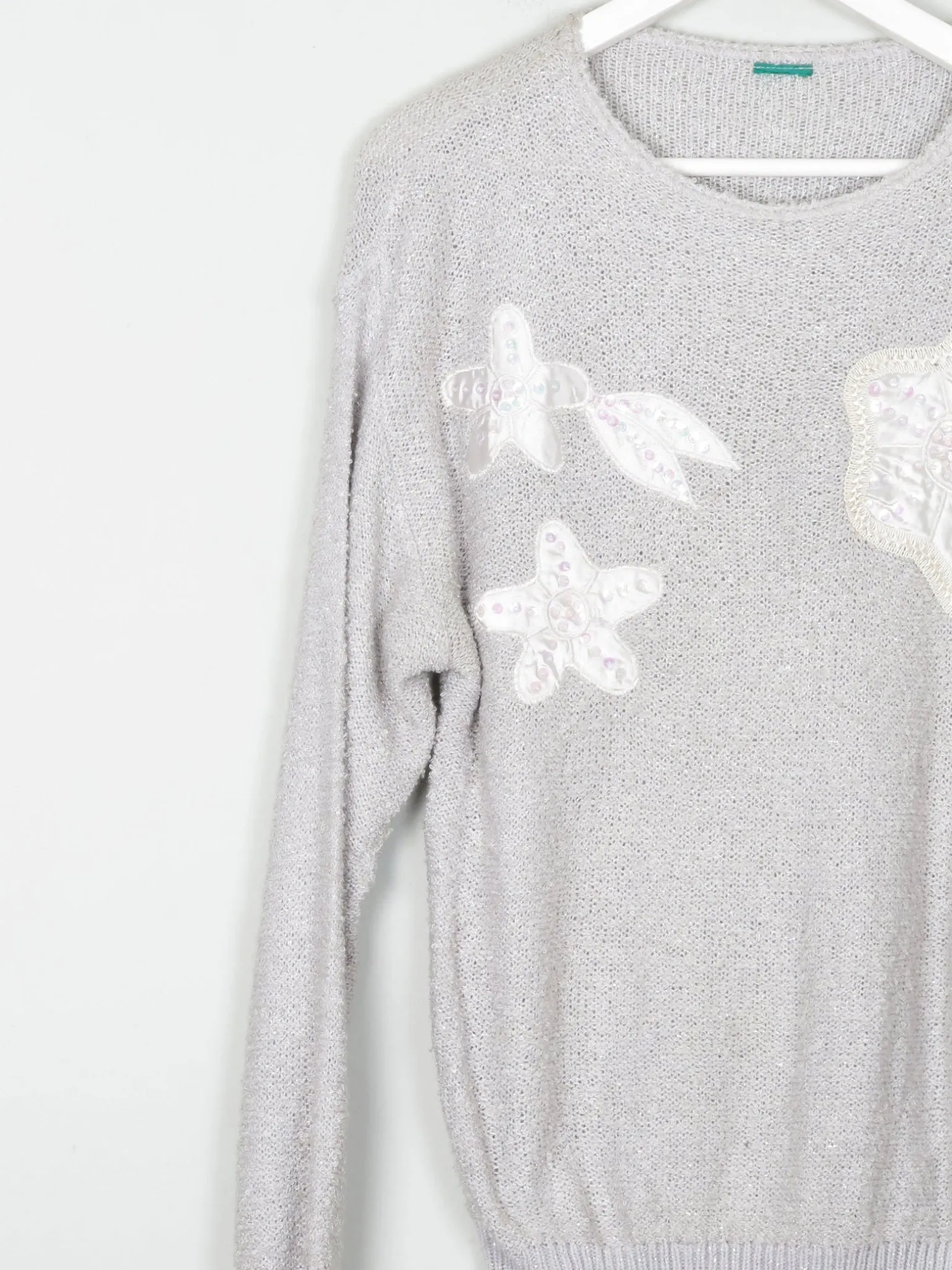 Vintage Grey & Silver Lurex Jumper With Appliqué S/M