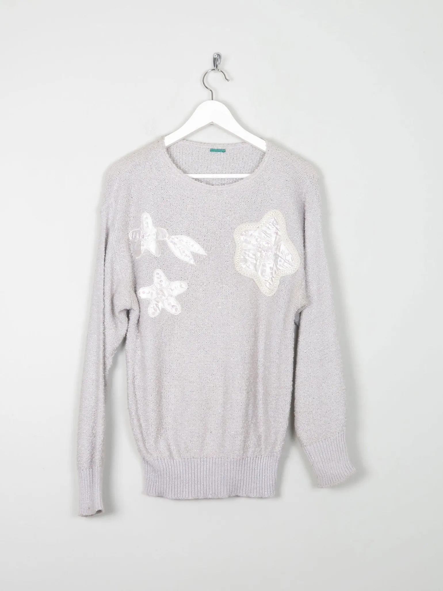 Vintage Grey & Silver Lurex Jumper With Appliqué S/M