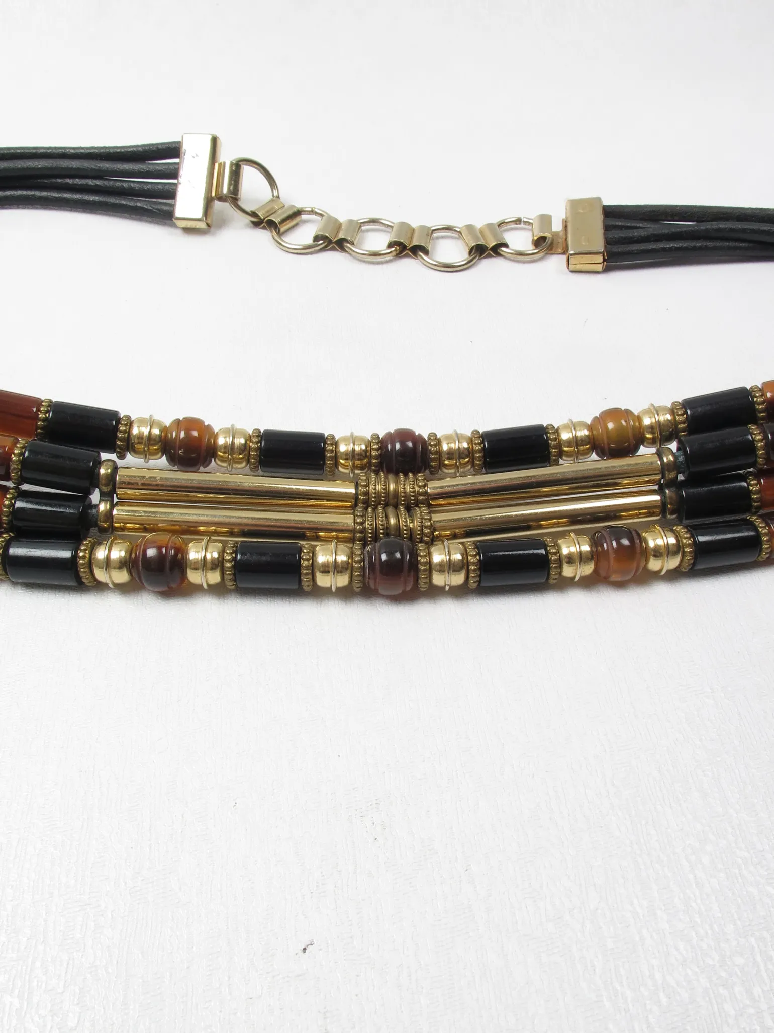 Vintage Italian Black Leather Beaded Belt S/M