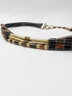 Vintage Italian Black Leather Beaded Belt S/M