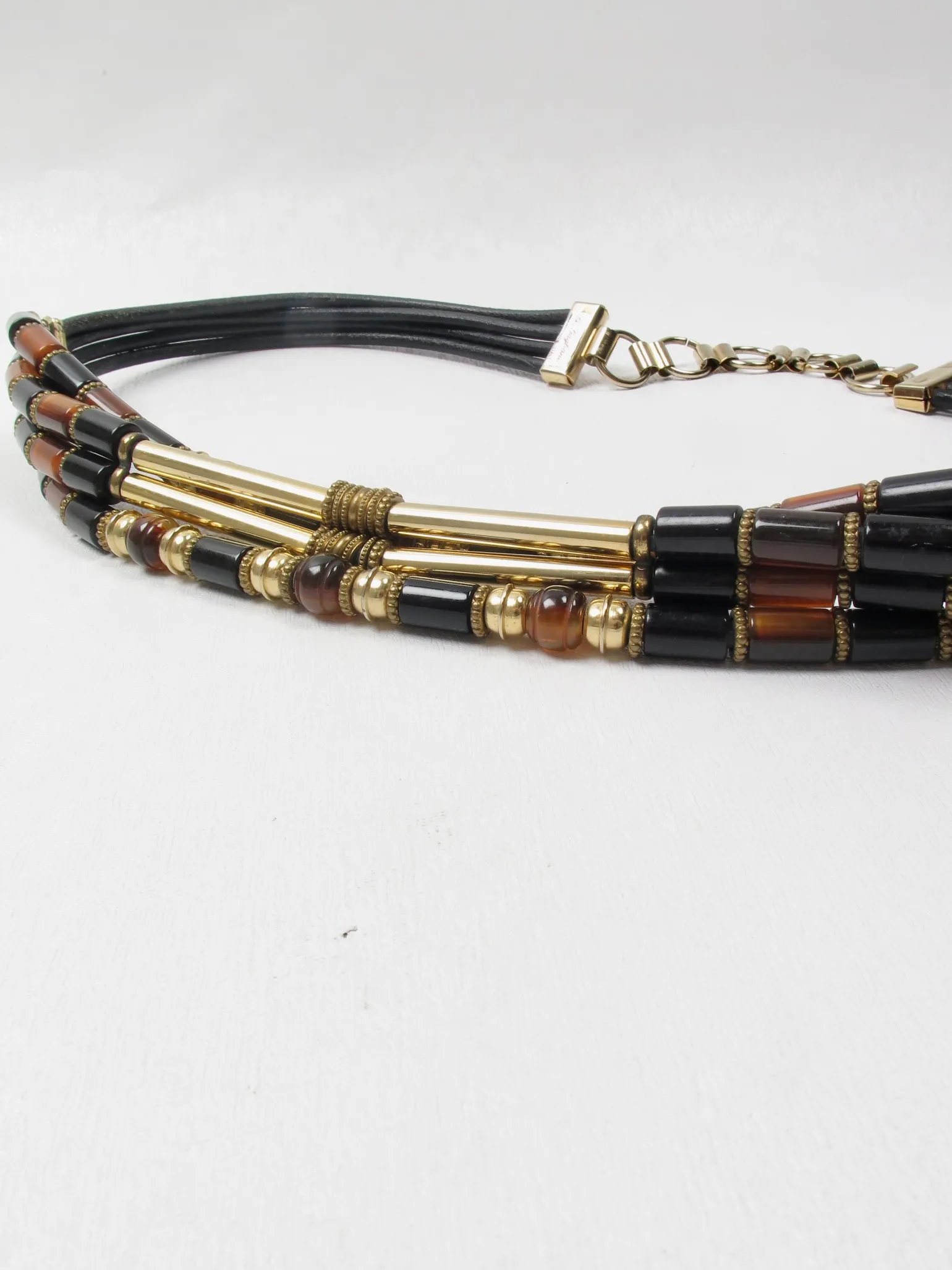 Vintage Italian Black Leather Beaded Belt S/M