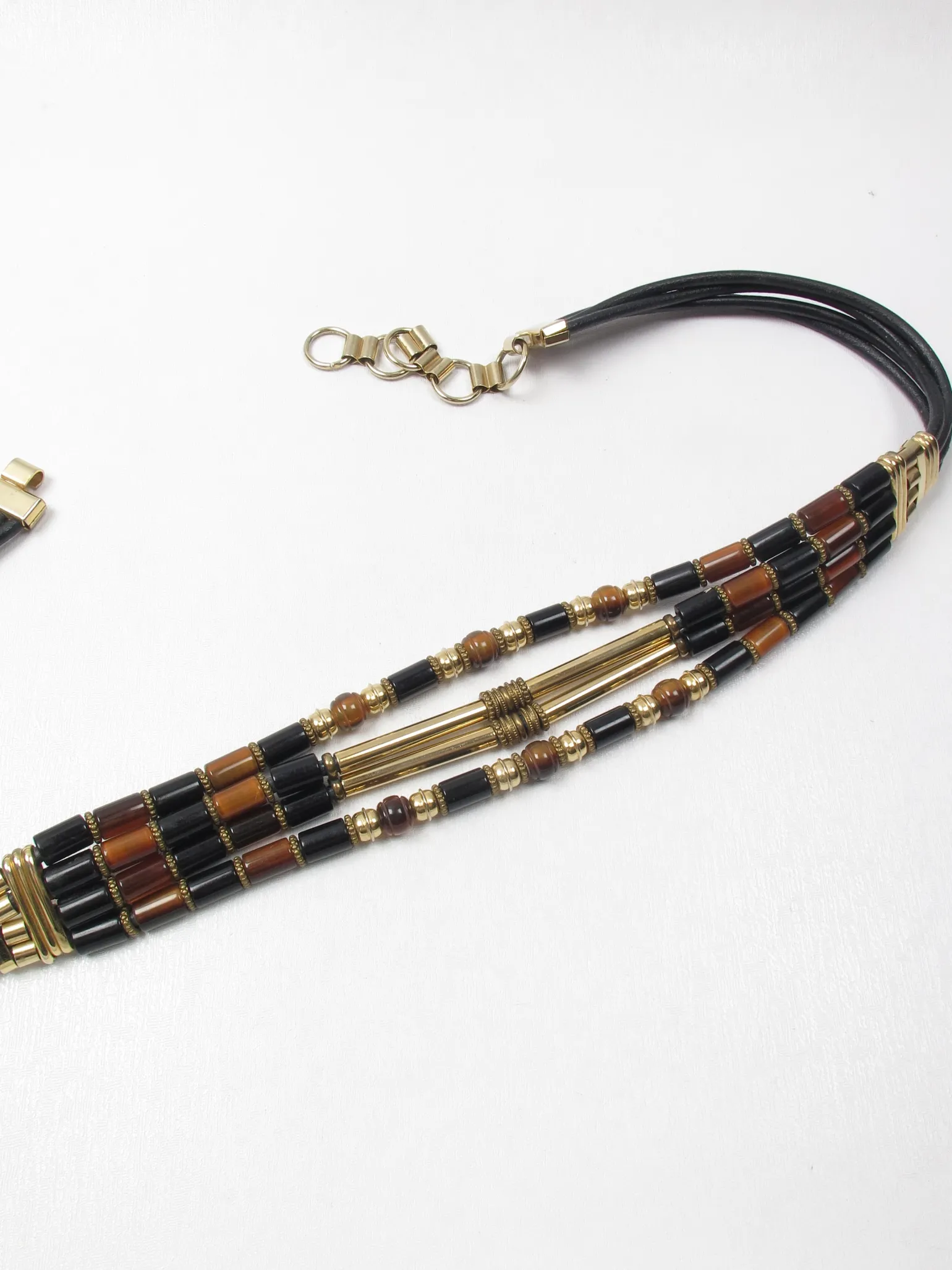 Vintage Italian Black Leather Beaded Belt S/M