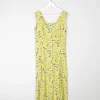 Vintage Lemon Green Printed  1950s Style Tea Dress S
