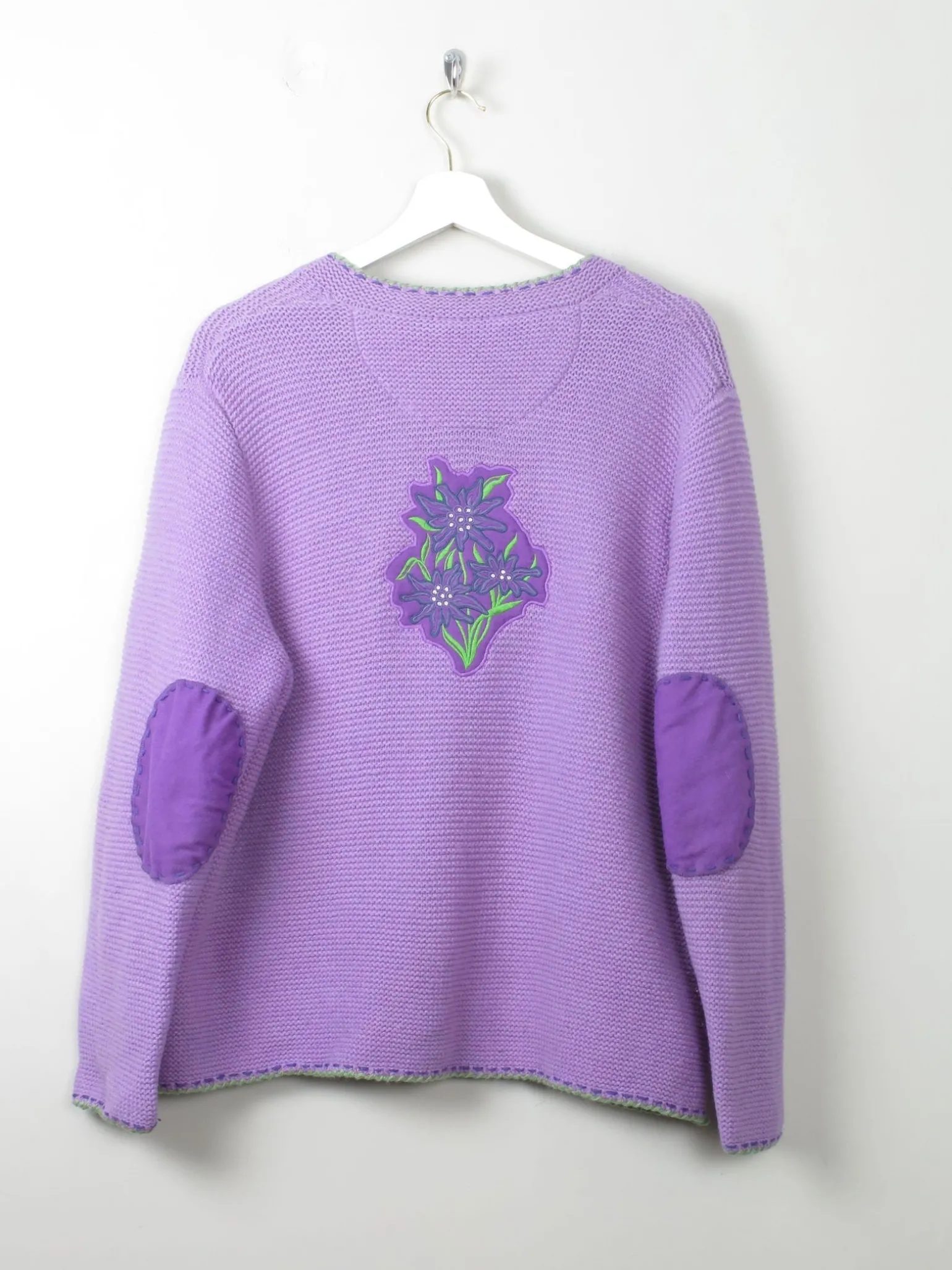 Vintage Lilac Austrian Cardigan With Appliqué L/XL