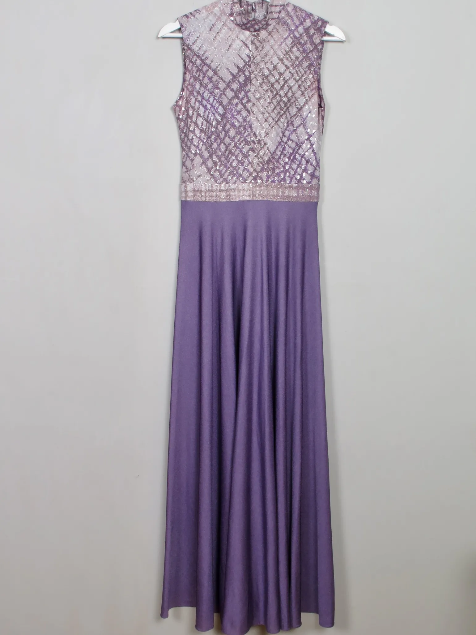 Vintage Lilac Turtleneck 1970s Sleeveless Maxi Dress S