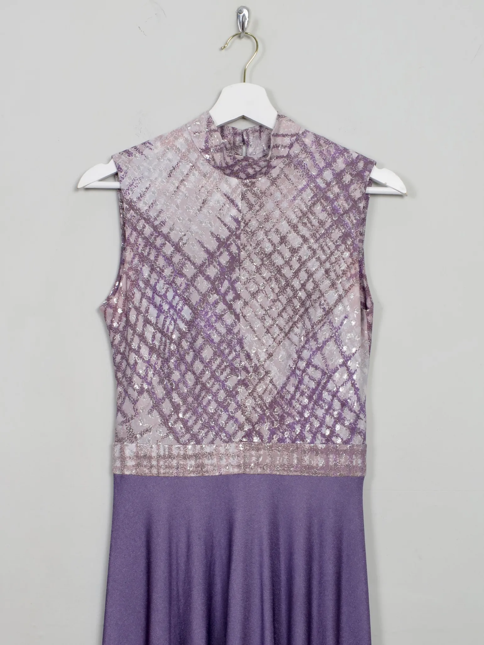 Vintage Lilac Turtleneck 1970s Sleeveless Maxi Dress S