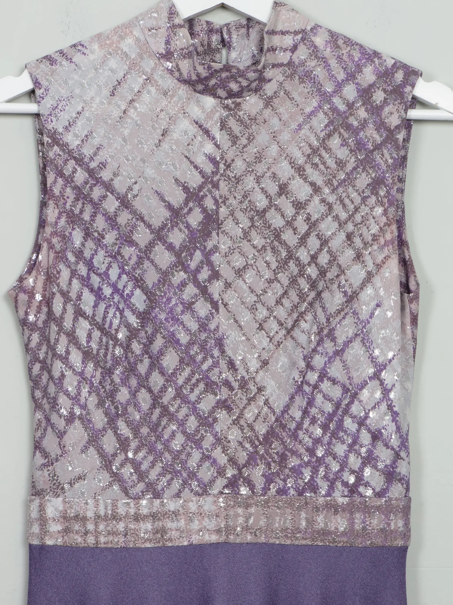 Vintage Lilac Turtleneck 1970s Sleeveless Maxi Dress S