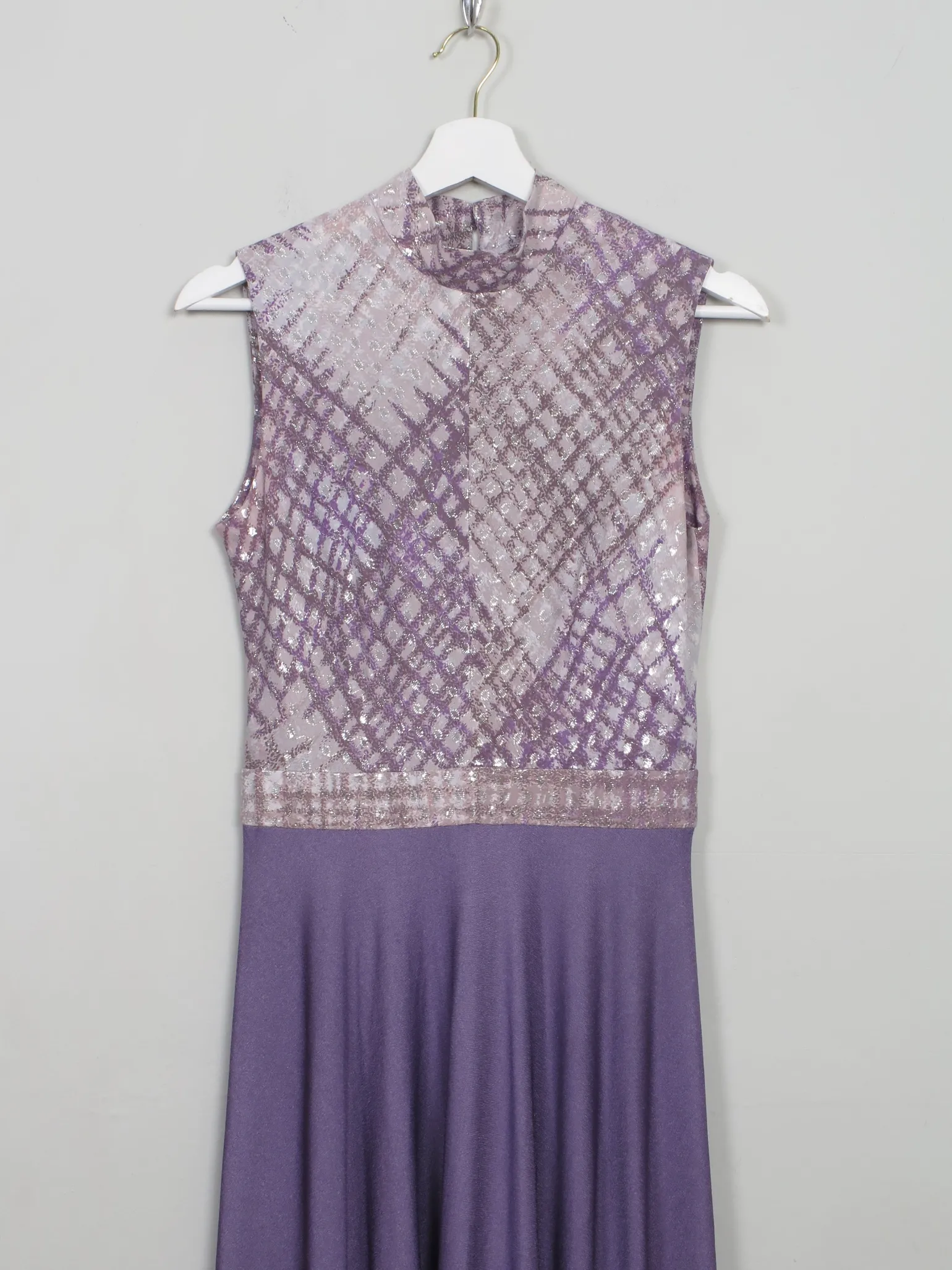 Vintage Lilac Turtleneck 1970s Sleeveless Maxi Dress S