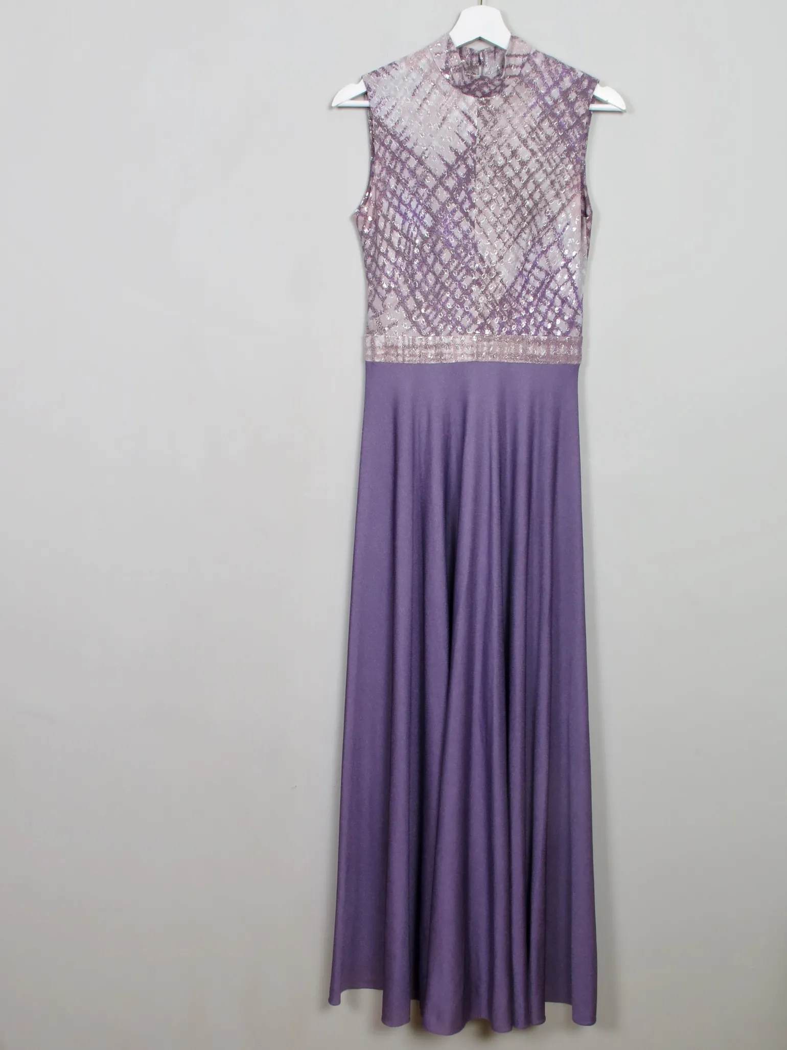 Vintage Lilac Turtleneck 1970s Sleeveless Maxi Dress S
