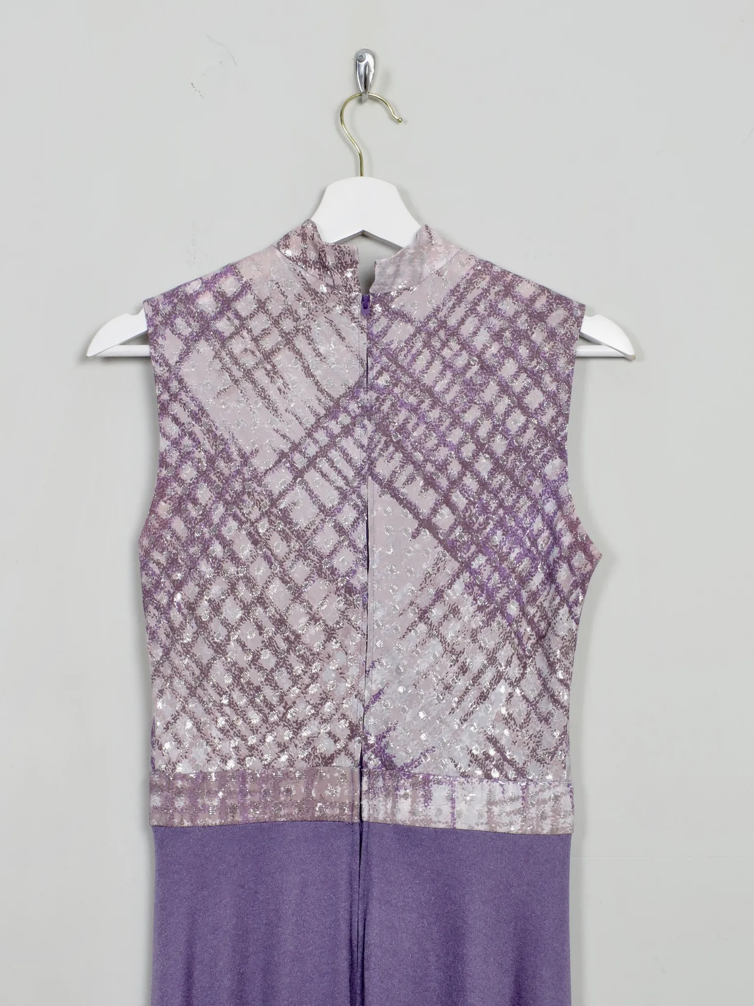 Vintage Lilac Turtleneck 1970s Sleeveless Maxi Dress S