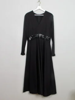 Vintage Long Black Dress With Sequin M