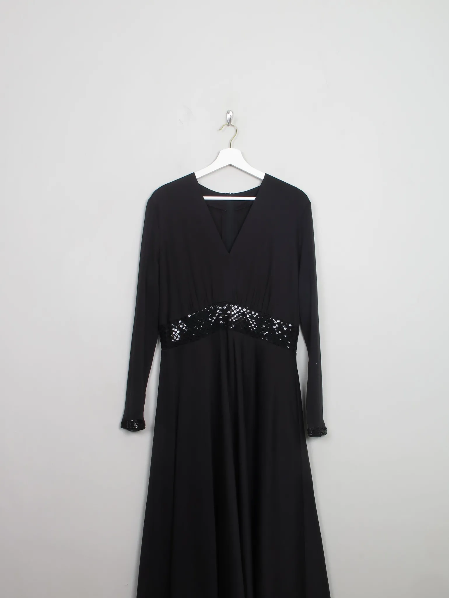 Vintage Long Black Dress With Sequin M