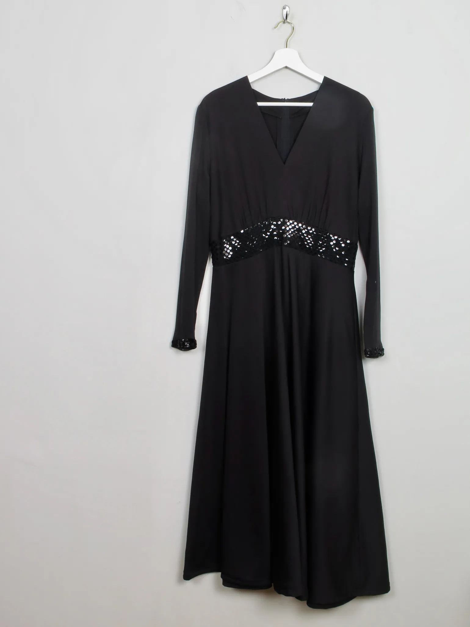 Vintage Long Black Dress With Sequin M