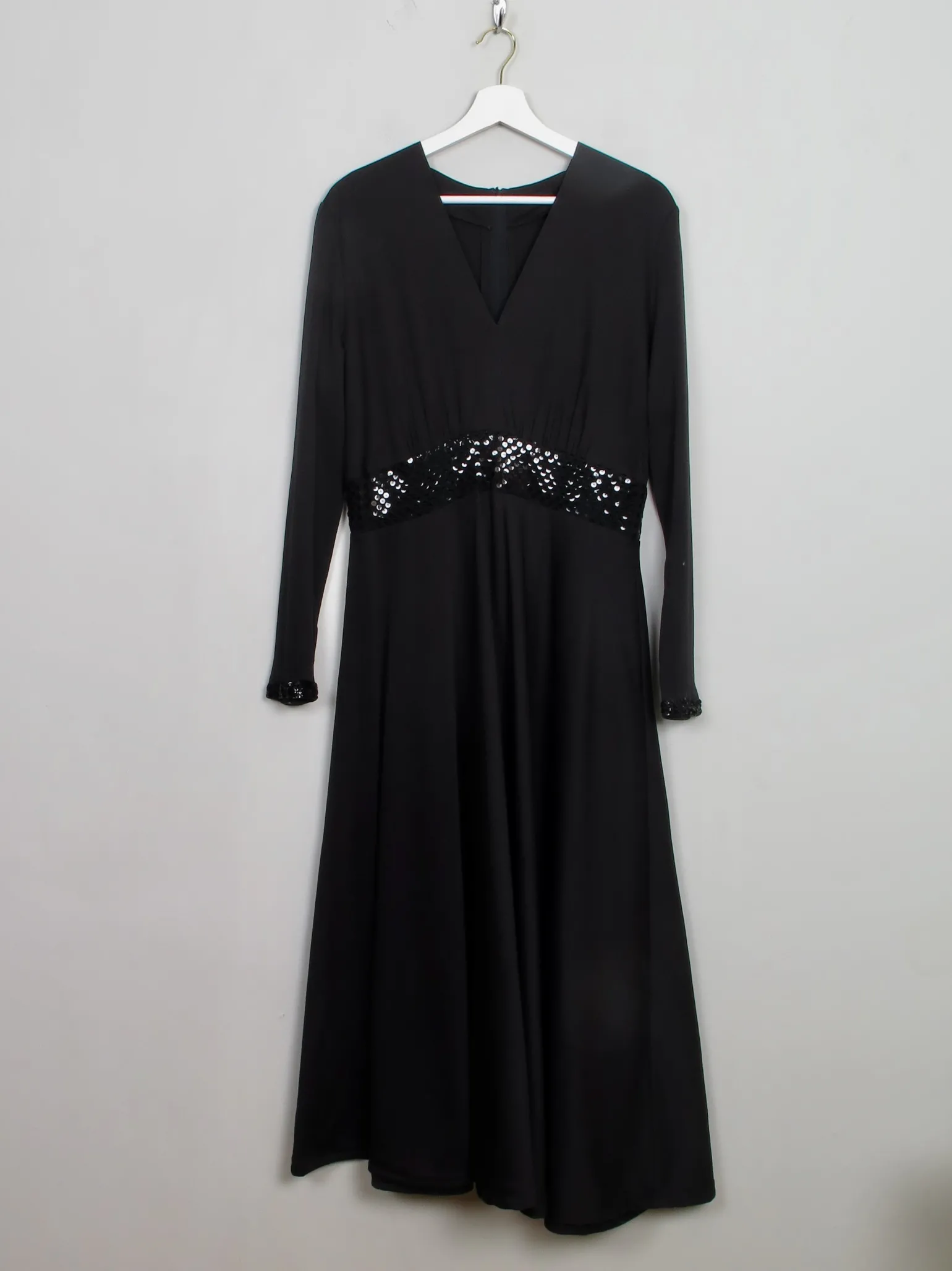 Vintage Long Black Dress With Sequin M
