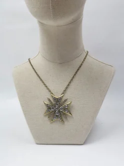 Vintage Long Gold Metal Cross Necklace