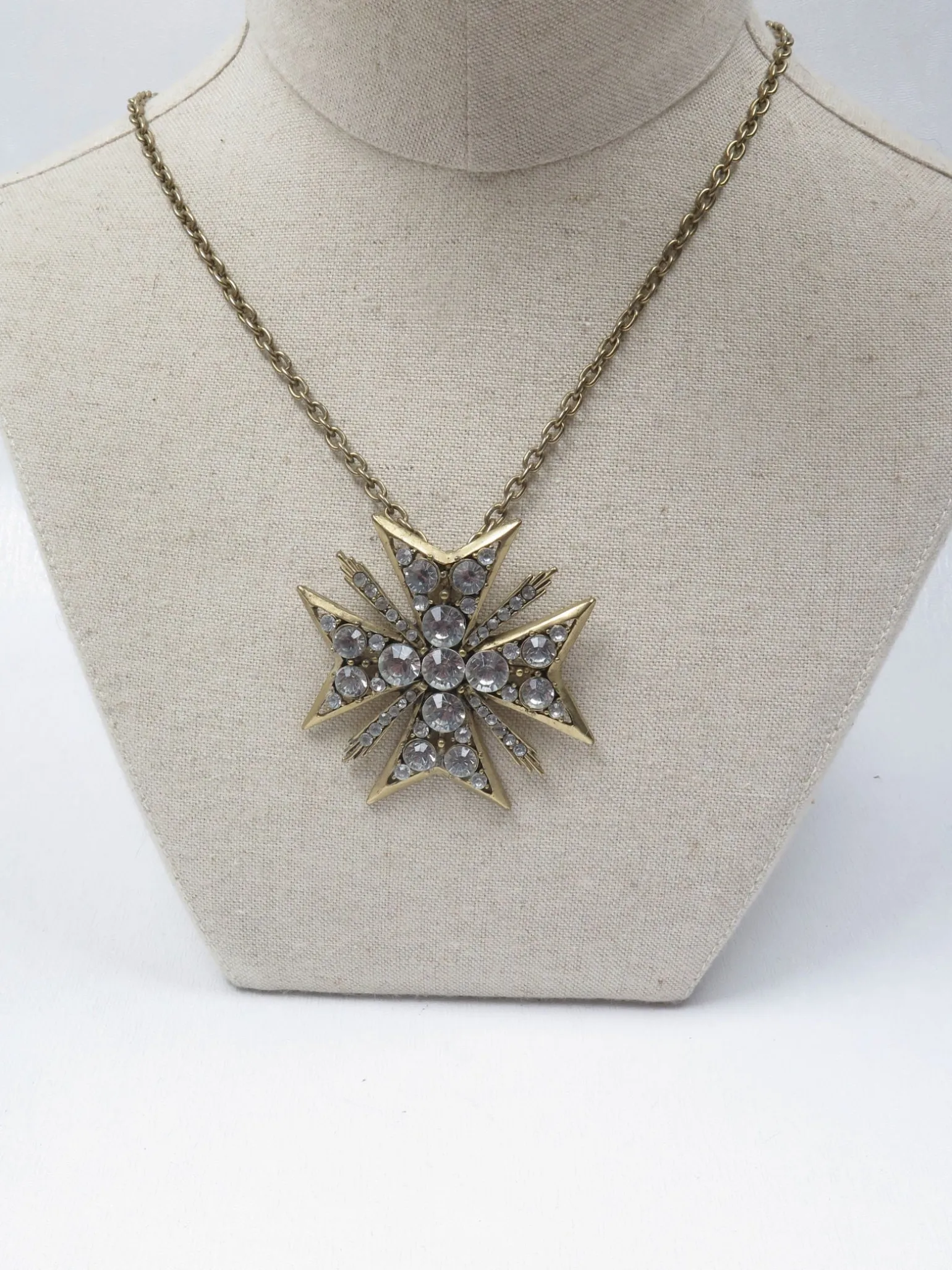 Vintage Long Gold Metal Cross Necklace