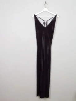 Vintage Long Grey Velvet Sleeveless Dress S