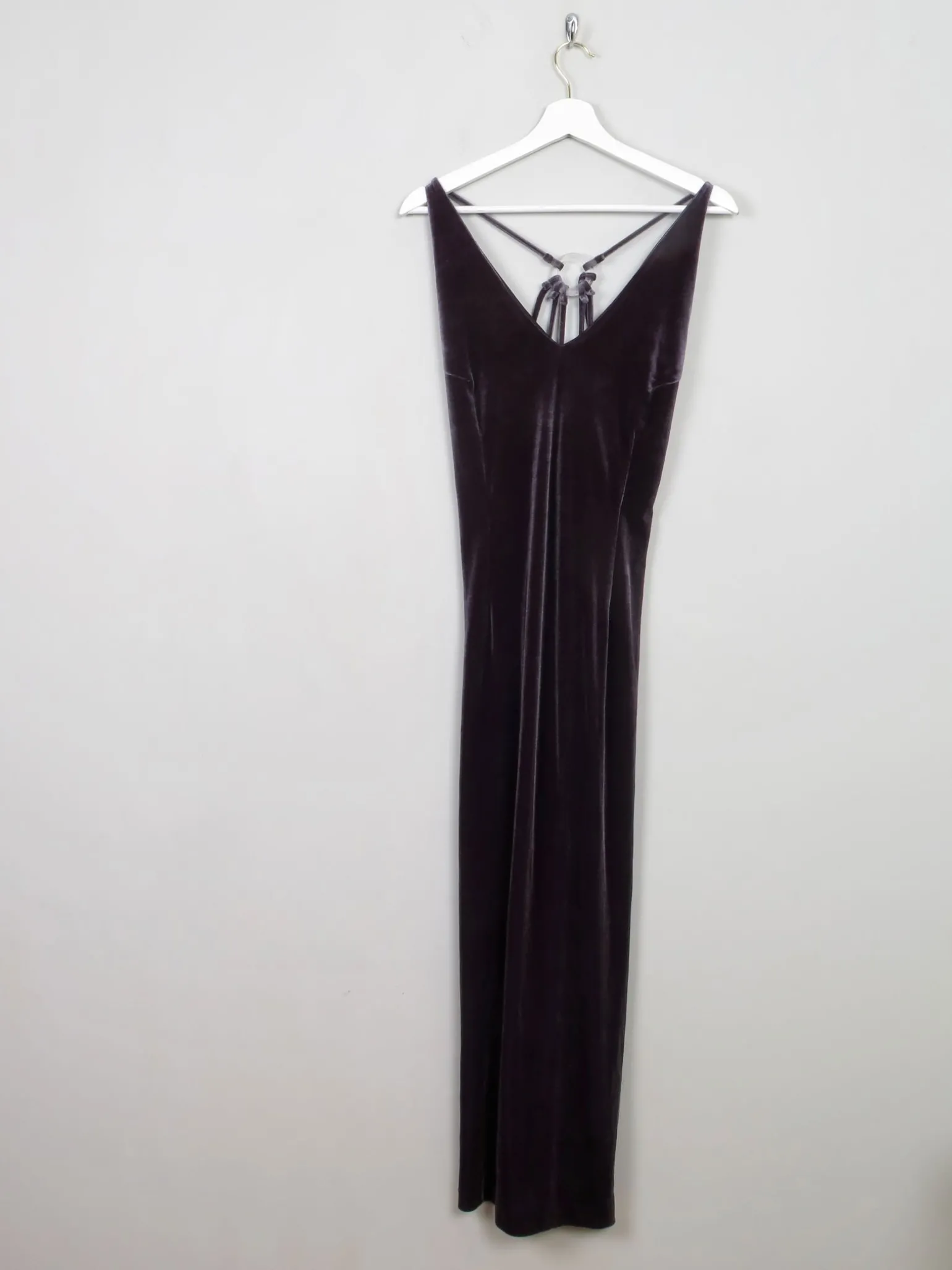 Vintage Long Grey Velvet Sleeveless Dress S