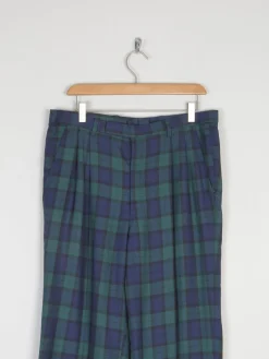 Vintage Men's Navy & Green Tartan Trousers 32"