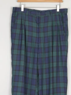 Vintage Men's Navy & Green Tartan Trousers 32