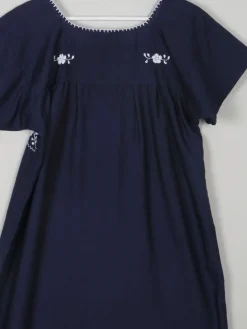 Vintage Navy & Blue Embroidered Mexican Dress S/M