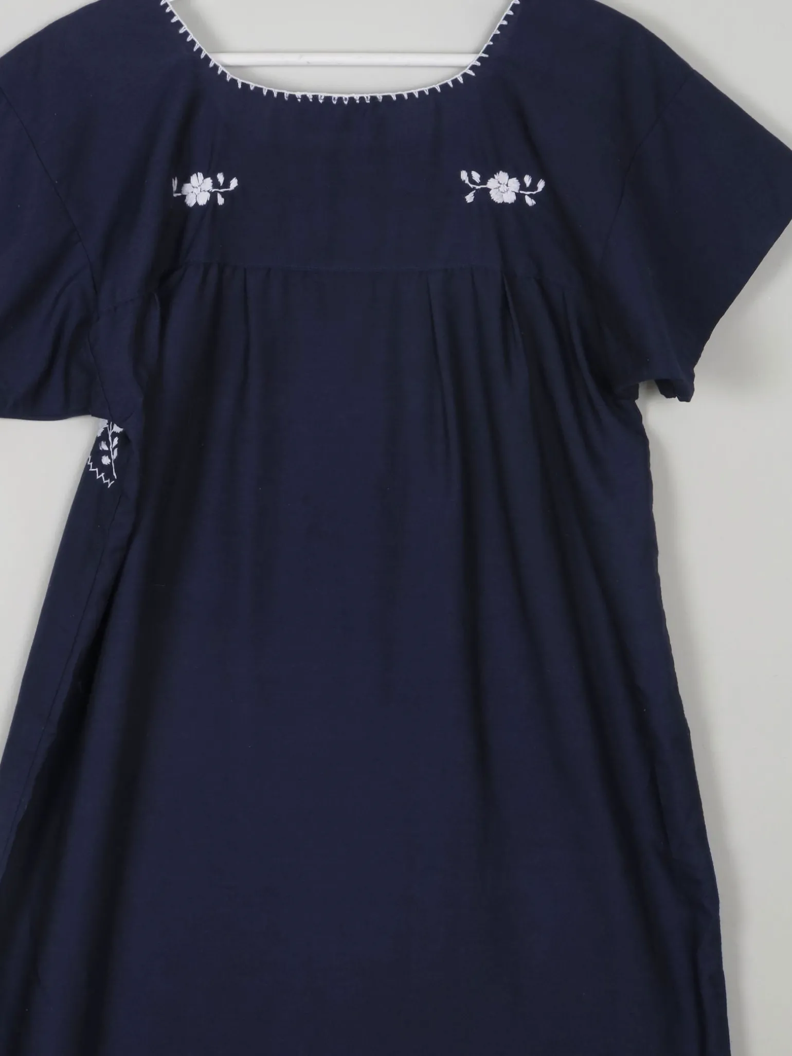 Vintage Navy & Blue Embroidered Mexican Dress S/M