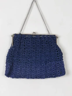 Vintage Navy Crochet Hand Bag
