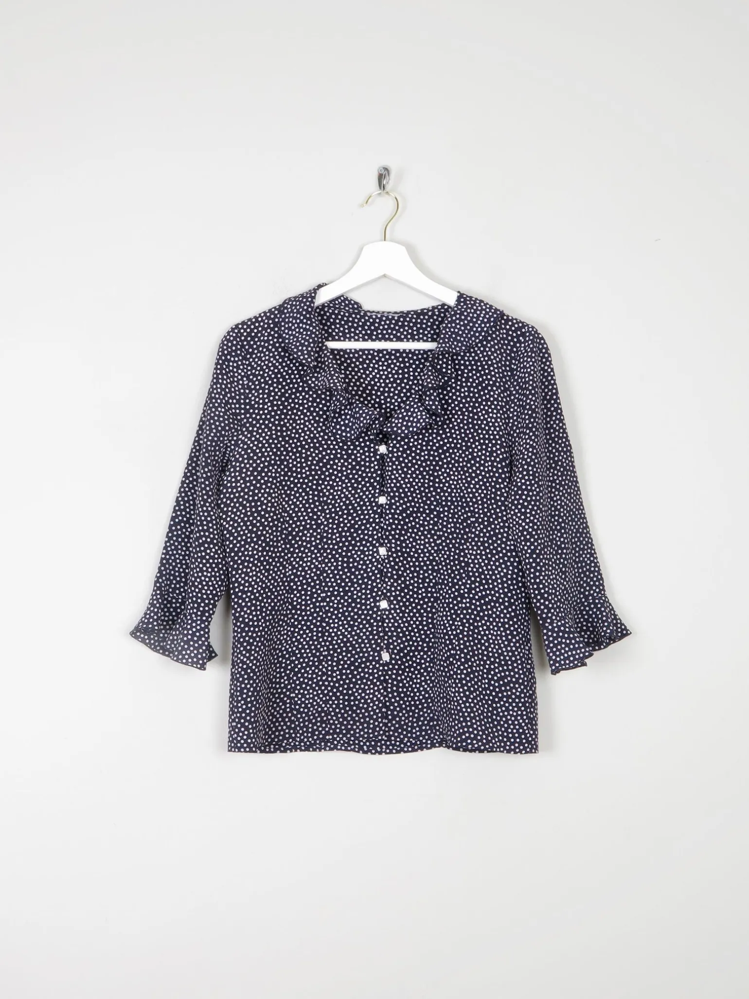 Vintage Navy Polka Dot Blouse With Frills  S