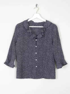 Vintage Navy Polka Dot Blouse With Frills  S