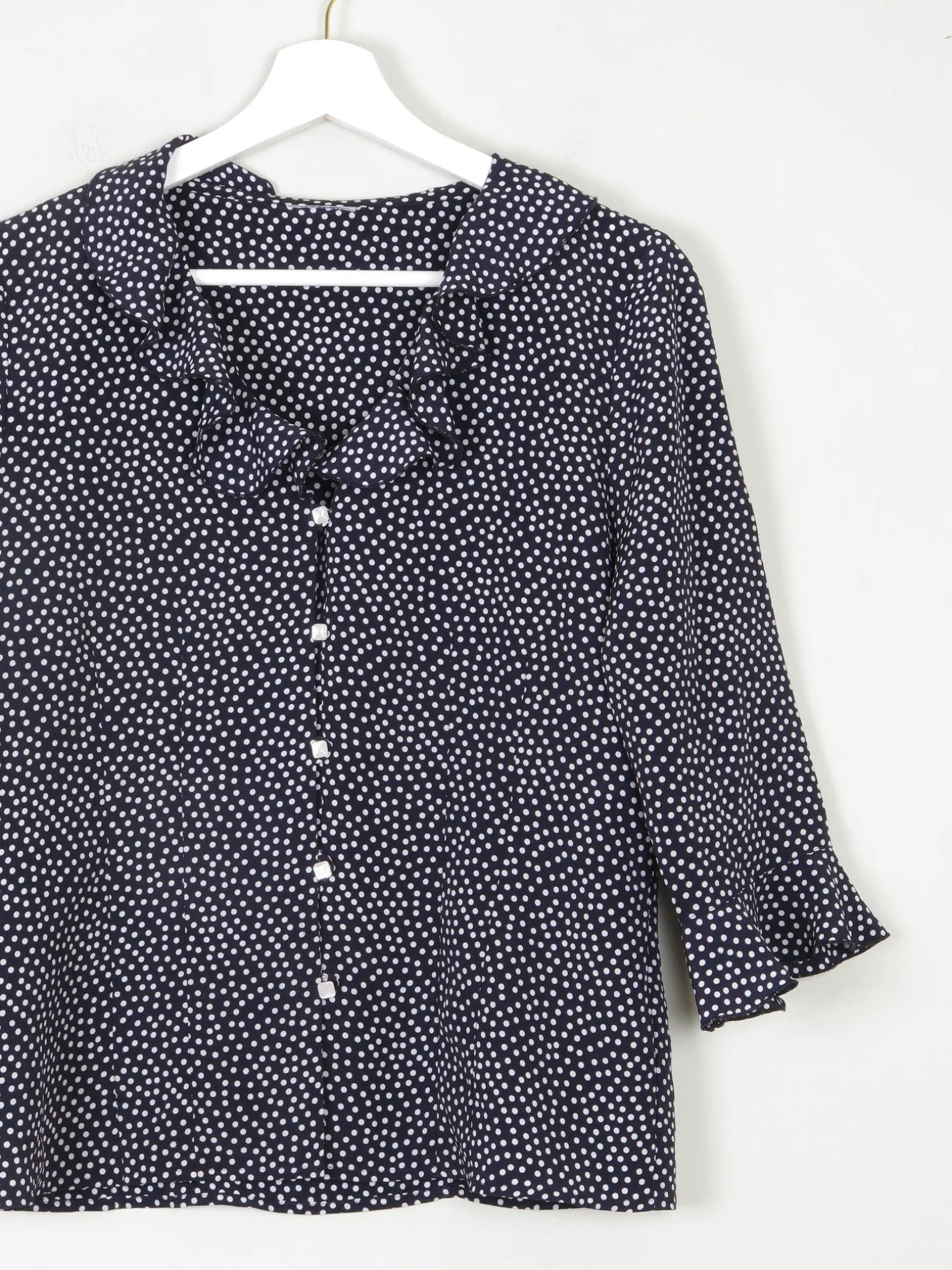 Vintage Navy Polka Dot Blouse With Frills  S