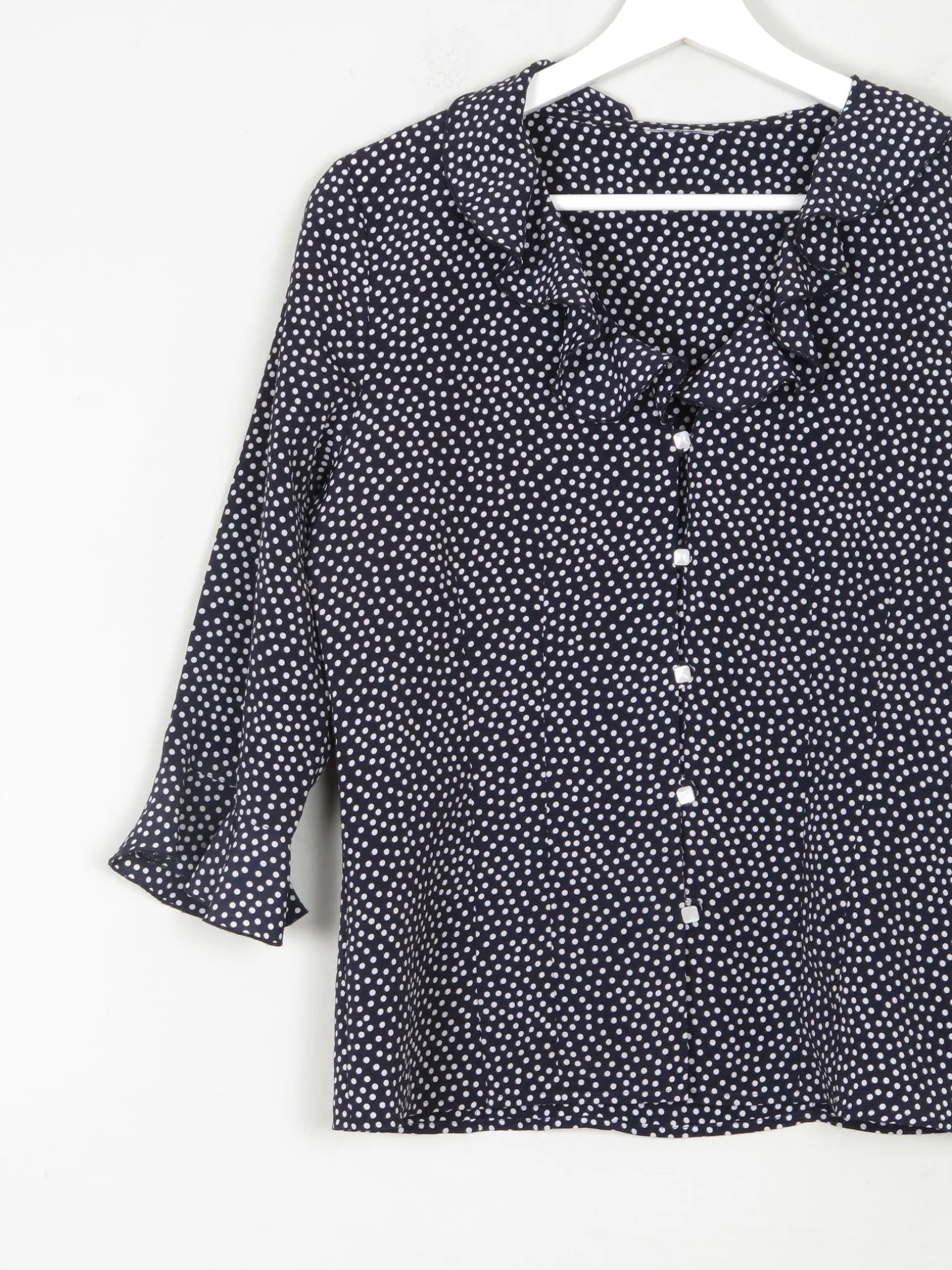Vintage Navy Polka Dot Blouse With Frills  S