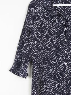 Vintage Navy Polka Dot Blouse With Frills  S