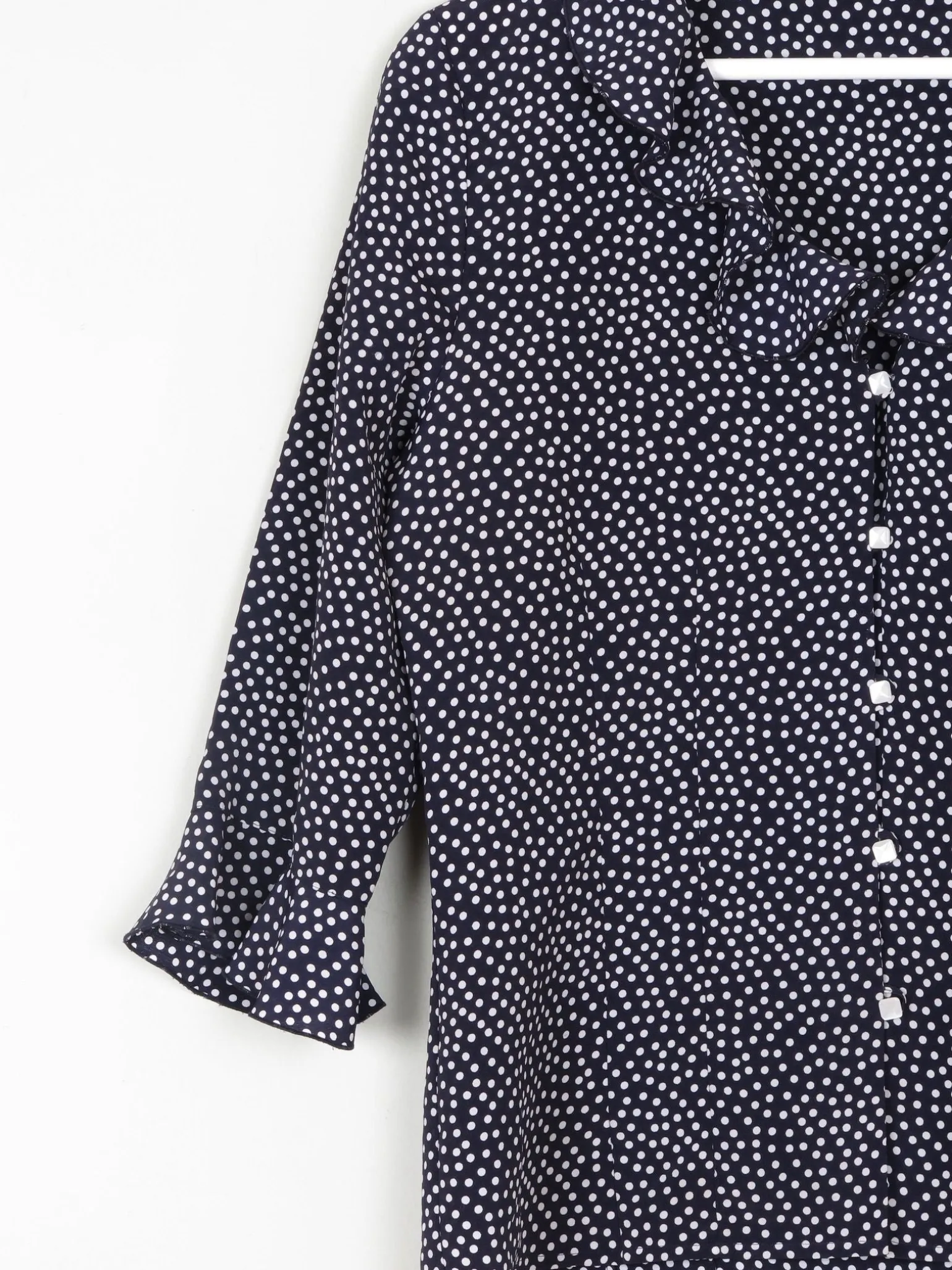 Vintage Navy Polka Dot Blouse With Frills  S