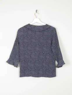 Vintage Navy Polka Dot Blouse With Frills  S