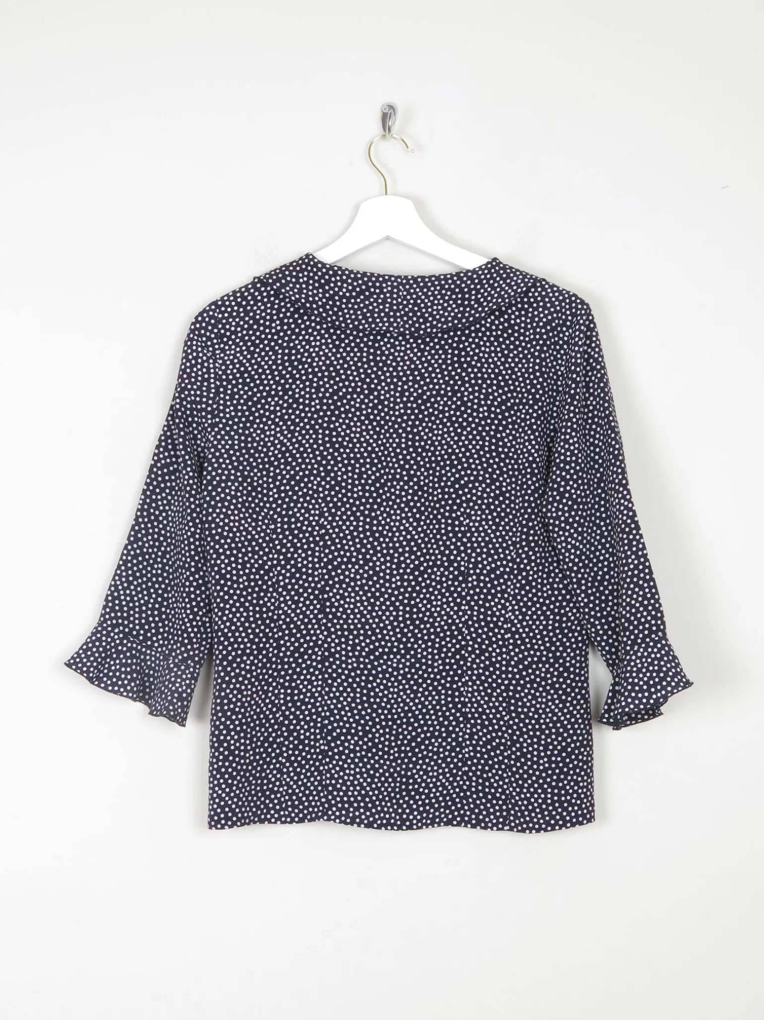 Vintage Navy Polka Dot Blouse With Frills  S