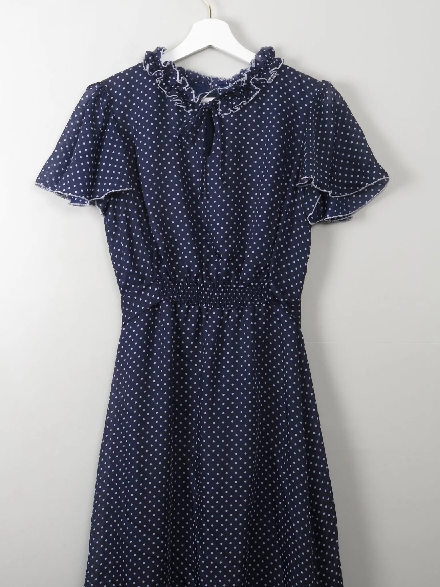 Vintage navy Polka Dot Maxi Dress S
