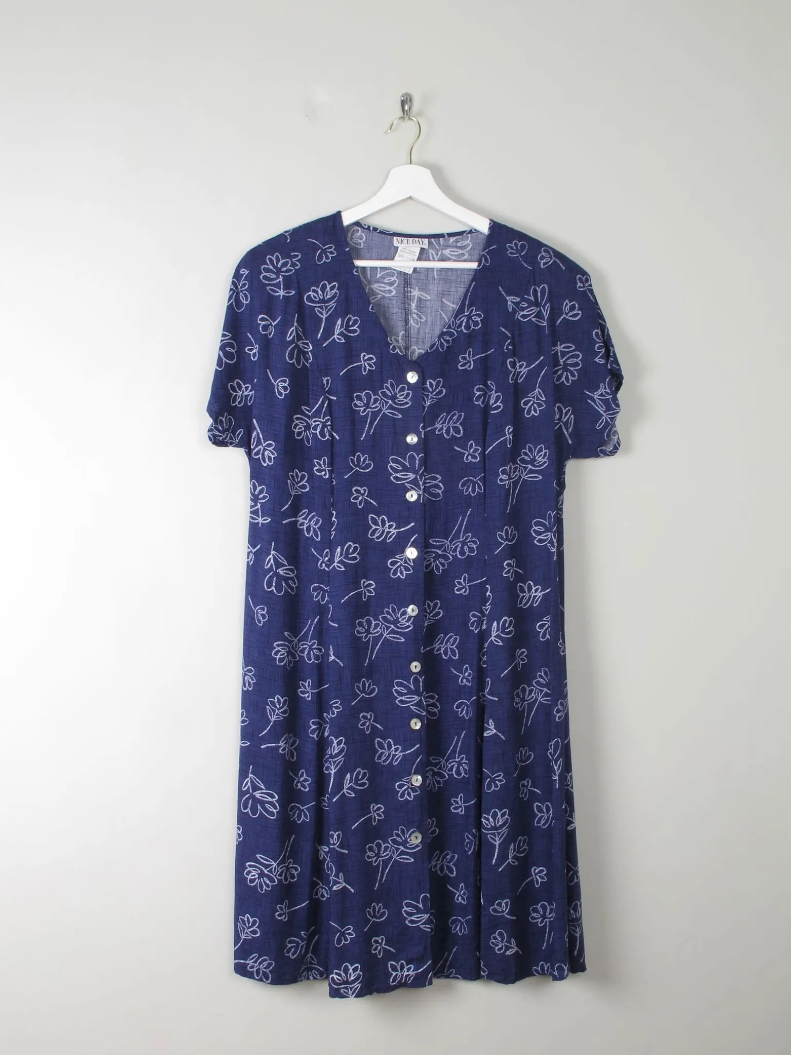 Vintage Navy Printed Dress L/XL