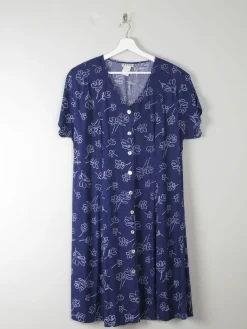 Vintage Navy Printed Dress L/XL
