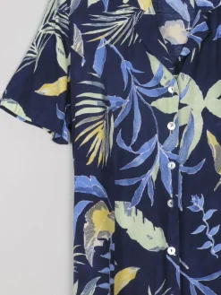 Vintage Navy Printed Safari Style Dress M/L