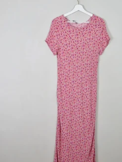 Vintage Pink Floral Maxi Dress M/L