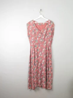 Vintage Pink Floral Silk 1950s Dress M/L