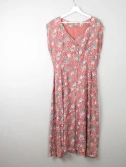 Vintage Pink Floral Silk 1950s Dress M/L