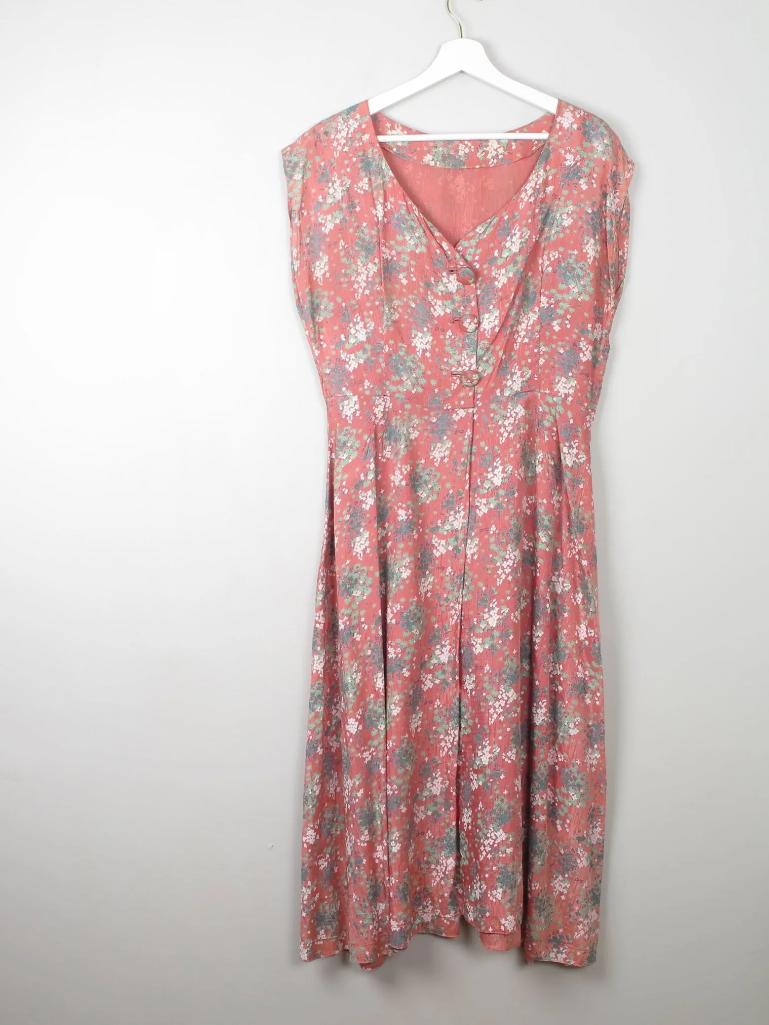 Vintage Pink Floral Silk 1950s Dress M/L