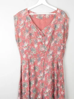 Vintage Pink Floral Silk 1950s Dress M/L