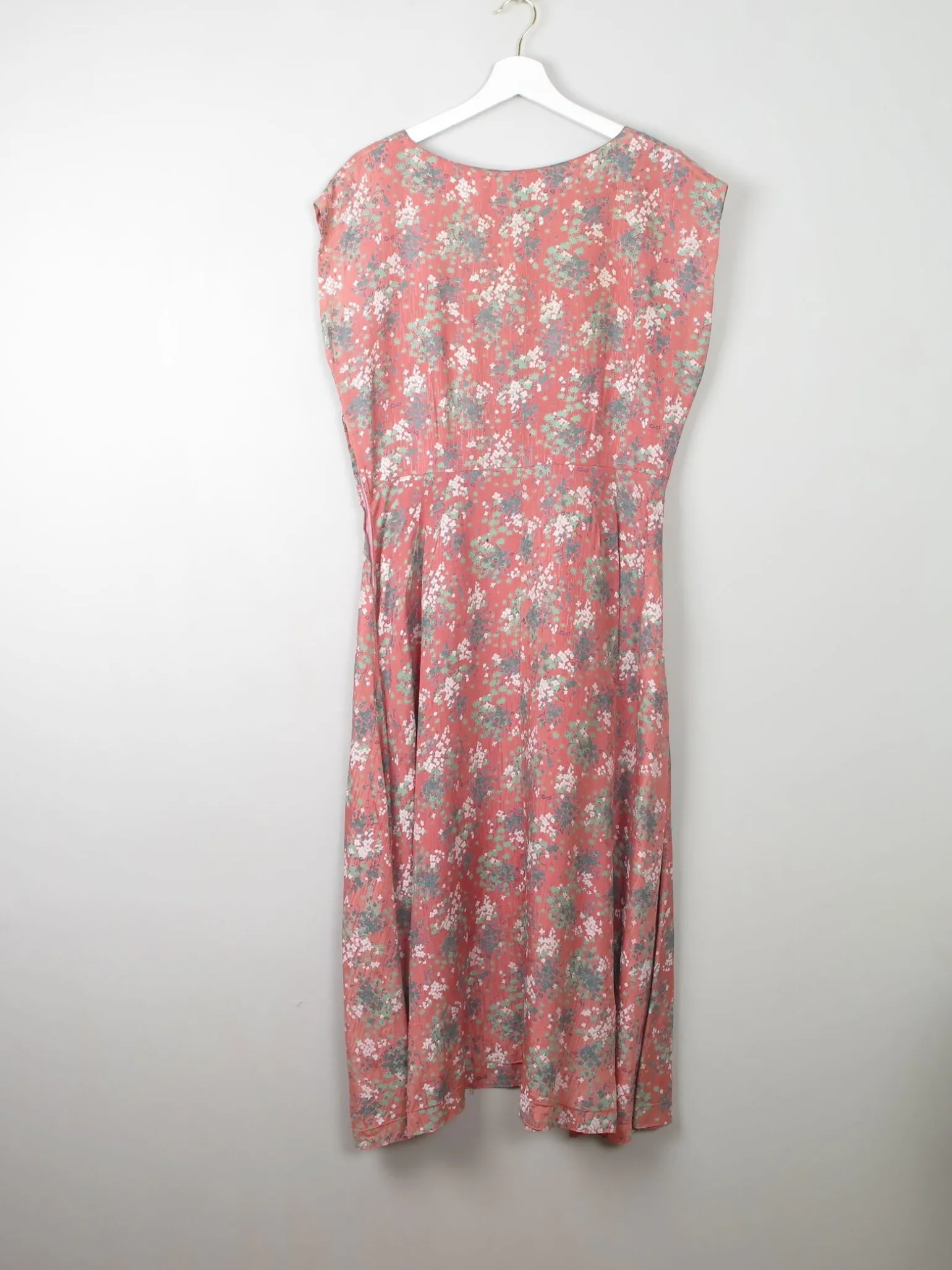 Vintage Pink Floral Silk 1950s Dress M/L