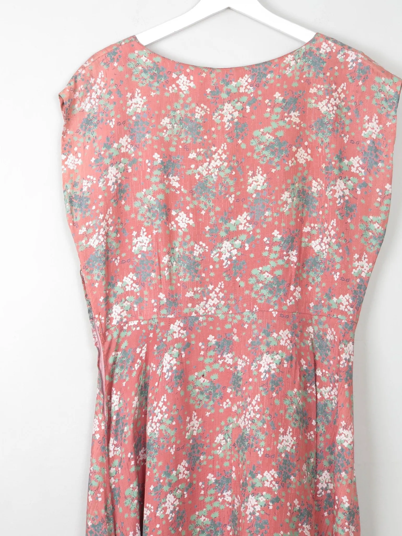 Vintage Pink Floral Silk 1950s Dress M/L