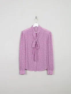 Vintage Pink Printed Tie Neck Blouse M