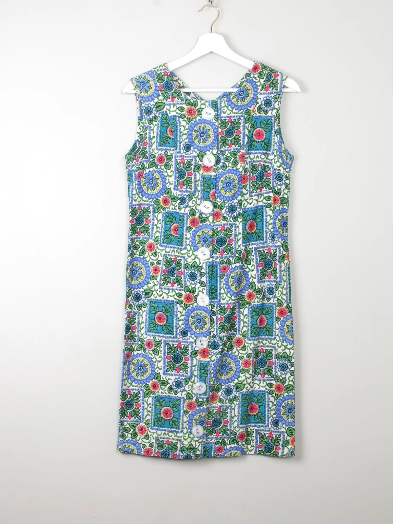 Vintage Printed Blue 1960s Dress XS
